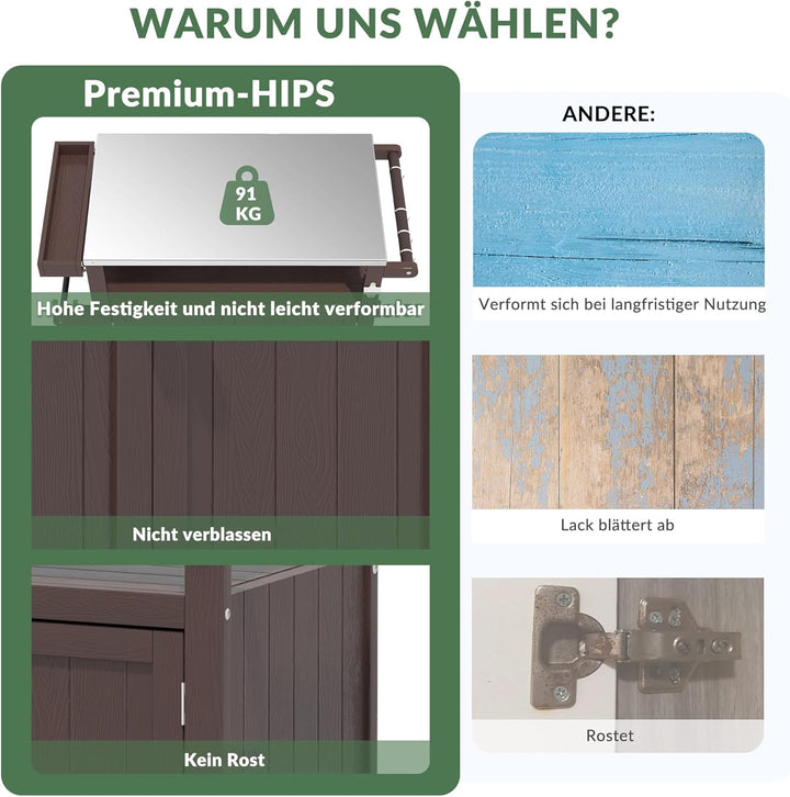 Grillwagen für den Aussenbereich mit Edelstahlplatte, wetterfester HIPS-Gartenwagen mit Aufbewahrung
