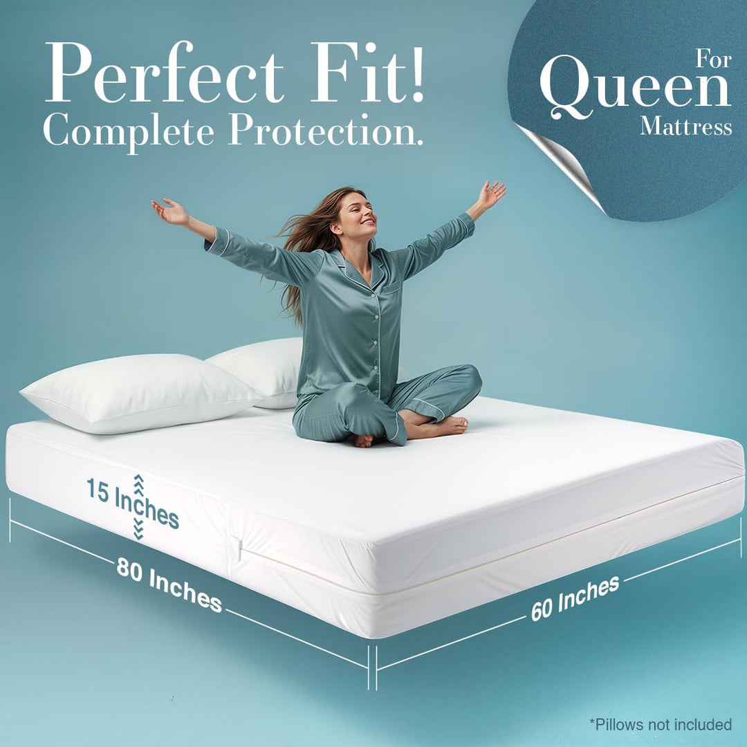 Utopia Bedding Zippered Mattress Encasement - Waterproof Mattress Protector (Queen) 1 Queen, 1 Queen