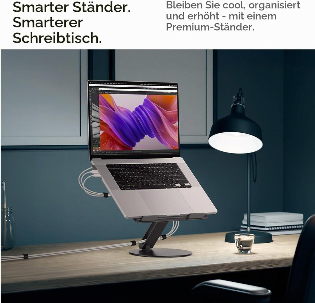 Spigen Laptop-Ständer, Höhenverstellbar &amp; rutschfeste Silikonauflagen【inkl. 4X Klett-Kabelbinder, Ka