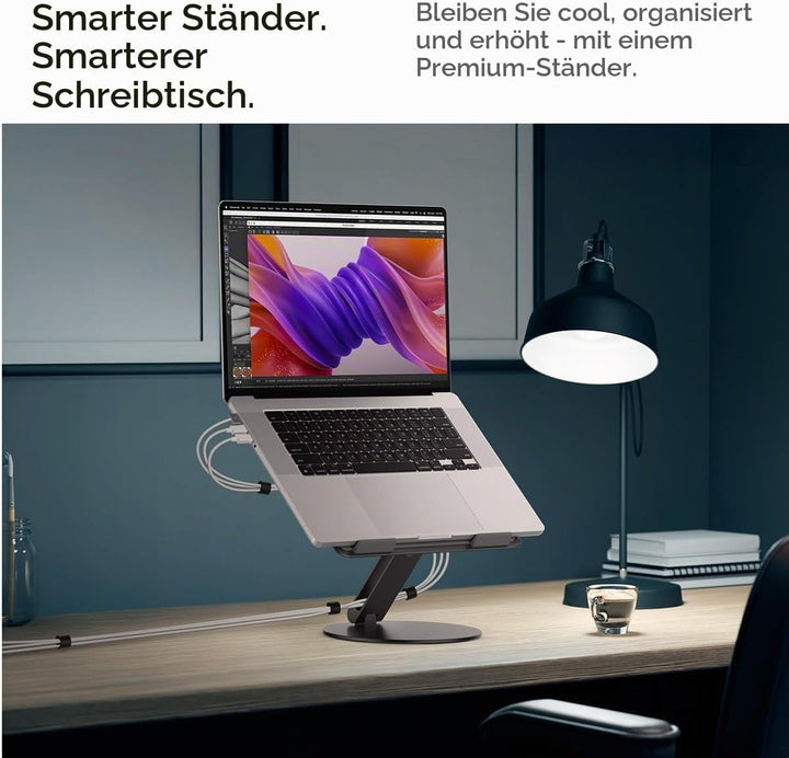 Spigen Laptop-Ständer, Höhenverstellbar &amp; rutschfeste Silikonauflagen【inkl. 4X Klett-Kabelbinder, Ka