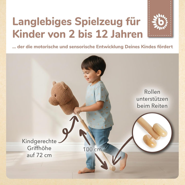 Bieco Steckenpferd Kinder Bär Mika | Hobby Horse Pferde | Steckenpferd Rollen | Steckentier Holz Pfe