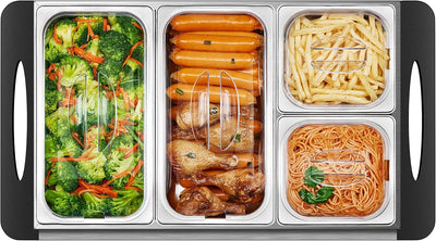 Buffetwärmer | Warmhalteplatte | Speisewärmer | 300 Watt | 4 Speisebehälter | Buffet Wärmer | Speise