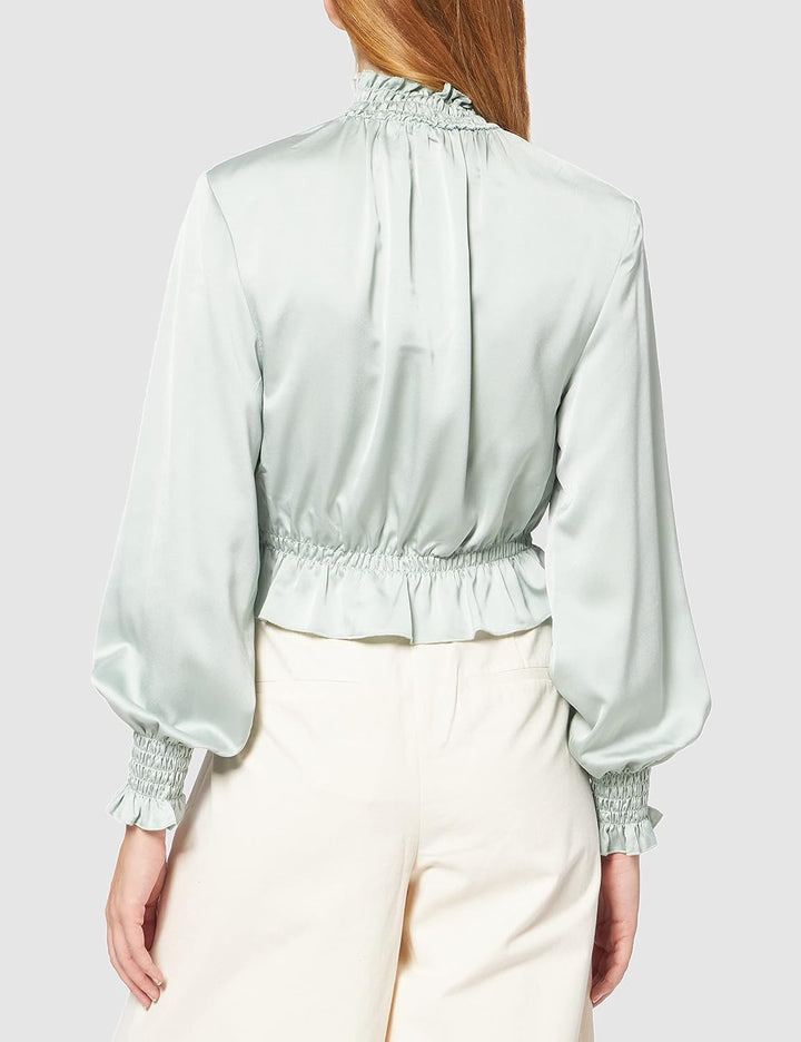 NA-KD Damen Padded Shoulder Blouse Bluse 34 Grün, 34 Grün