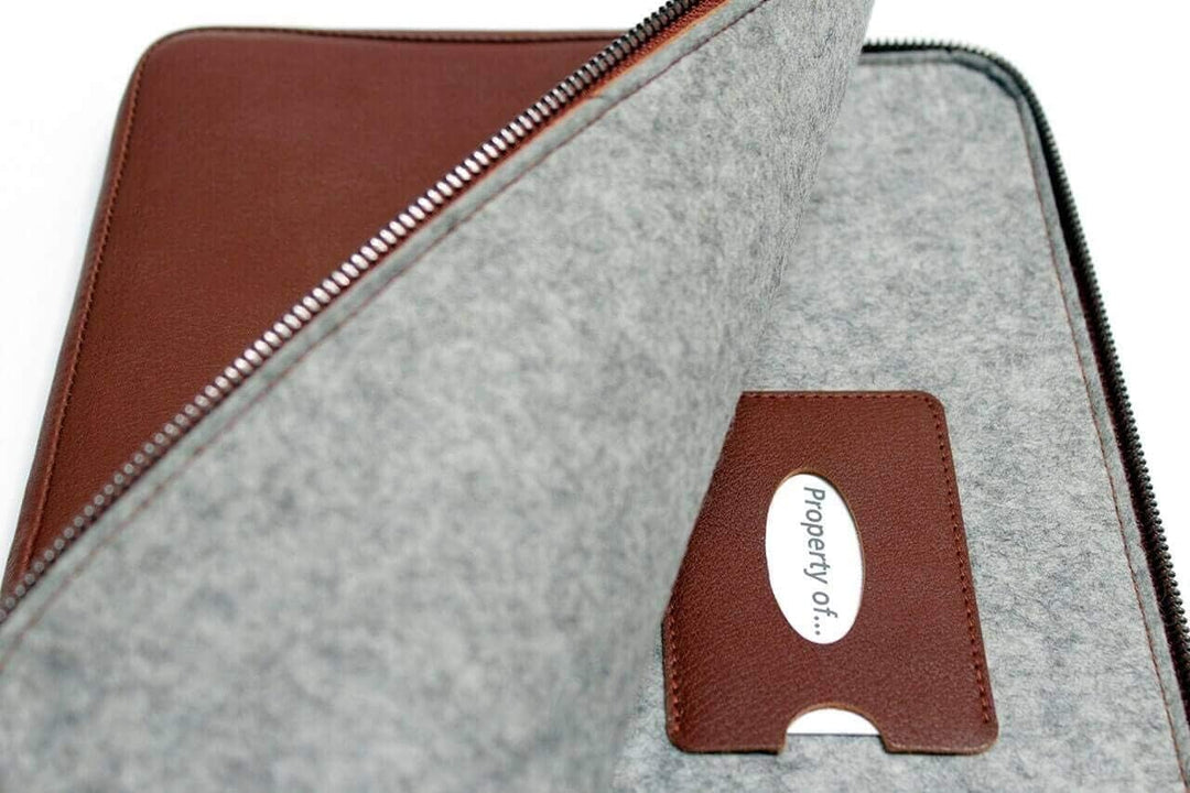 Pack & Smooch Für MacBook Pro 14 Hülle Pflanzlich Gegerbtes Leder Handmade in Germany Grau/Hellbraun