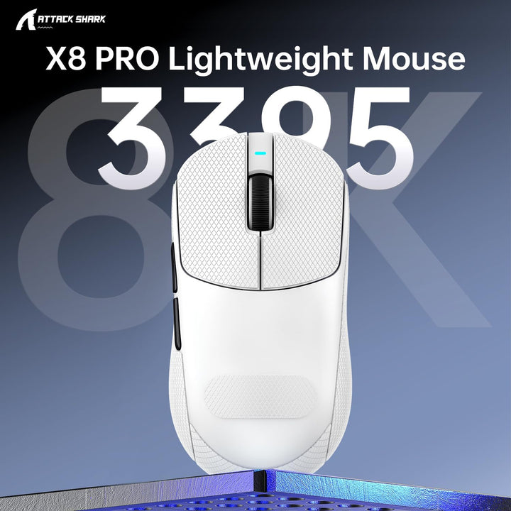 ATTACK SHARK X8PPO 8K Mouse with Grip Tape for Large Hand, 55g Superlight, PixArt PAW3395PRO Gaming