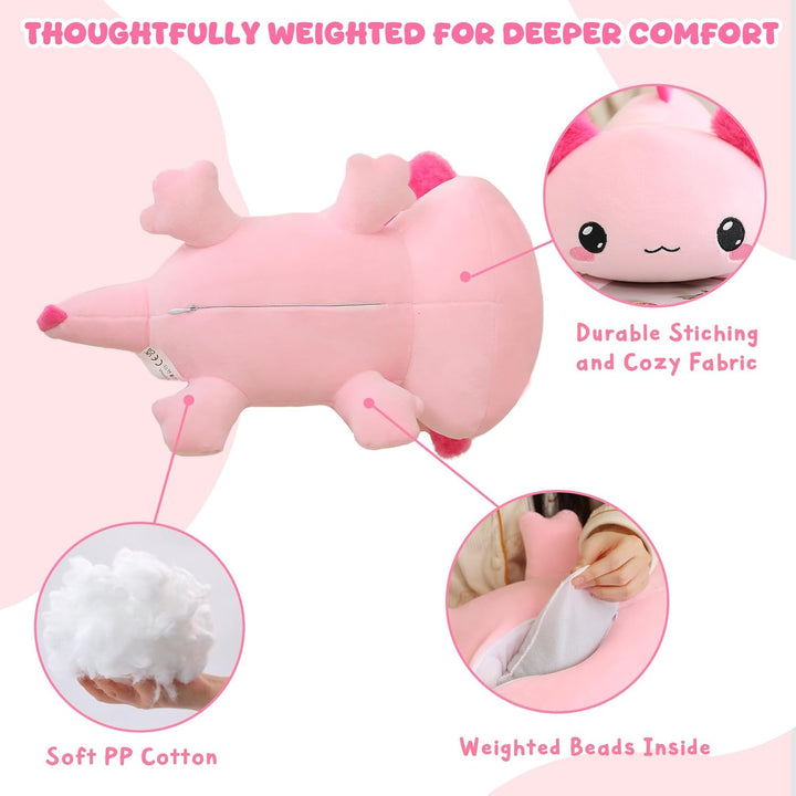 Xfrog Weighted Axolotl Plush, Grosses Stofftier Gegen Ängste, Rosa Axolotl-Stoffspielzeug, Süsse Uma