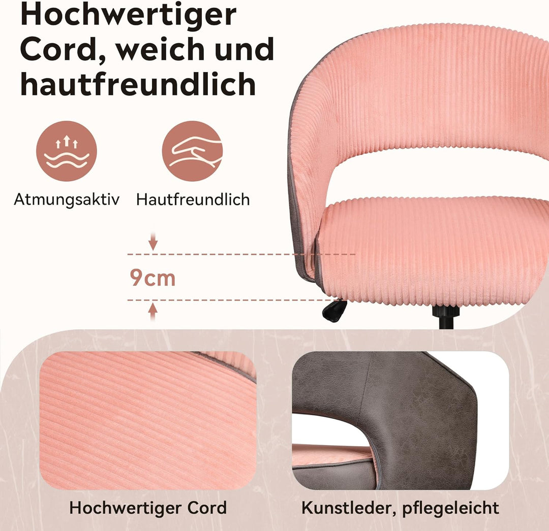 DEVAISE Homeoffice Stuhl, Schminkstuhl, Schreibtischstuhl, höhenverstellbar Drehstuhl, Cordstoff und