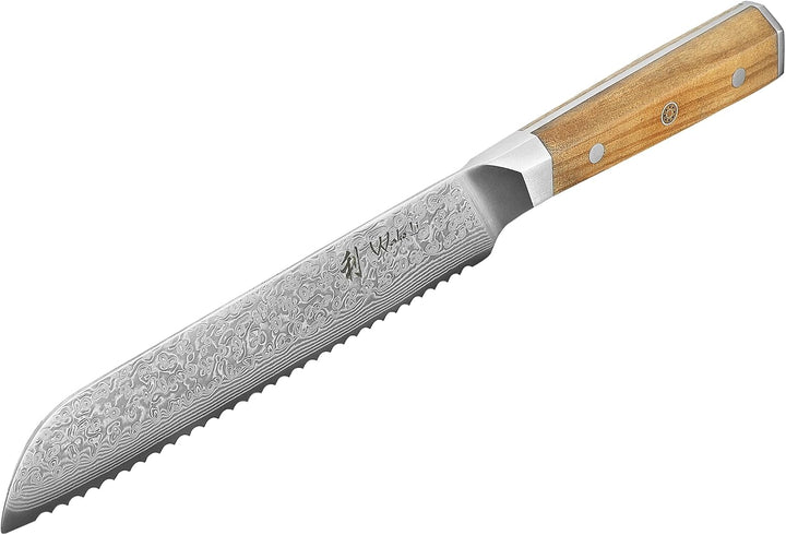 Wakoli Oribu Brotmesser 20 cm extrem scharfe Klinge aus 67 Lagen I Damast Küchenmesser und Profi Koc
