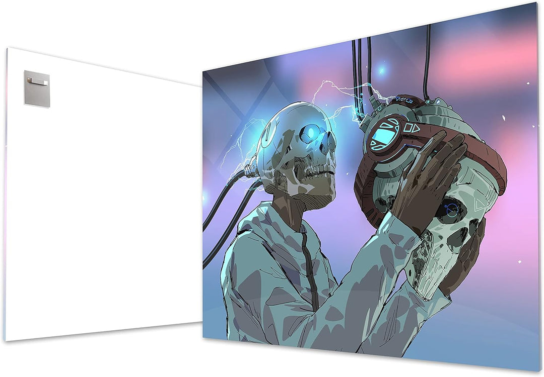 wandmotiv24 Totenkopf Wandbild aus Acrylglas, Grösse 80x60cm, Querformat, Skelett mit Maske, Technik