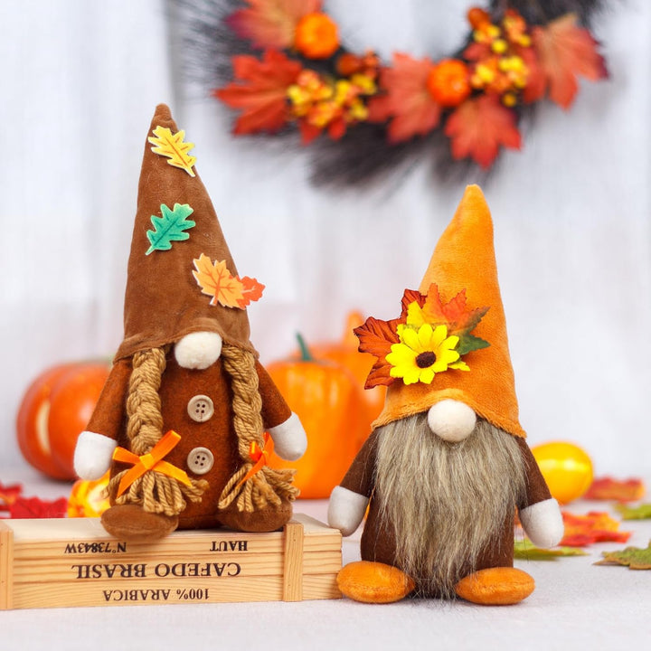 Herbstdeko Wichtel, 2 Stück Herbst Dekoration Wichtel Figuren, Herbst Deko Wichtel Puppen mit Sonnen
