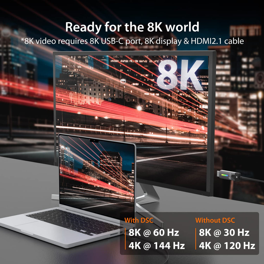 j5create USB Typ C zu HDMI Kabel 5.9FT / 1.8m (8K@60Hz, 4K@120Hz) mit RGB LED Licht für MacBook Pro,