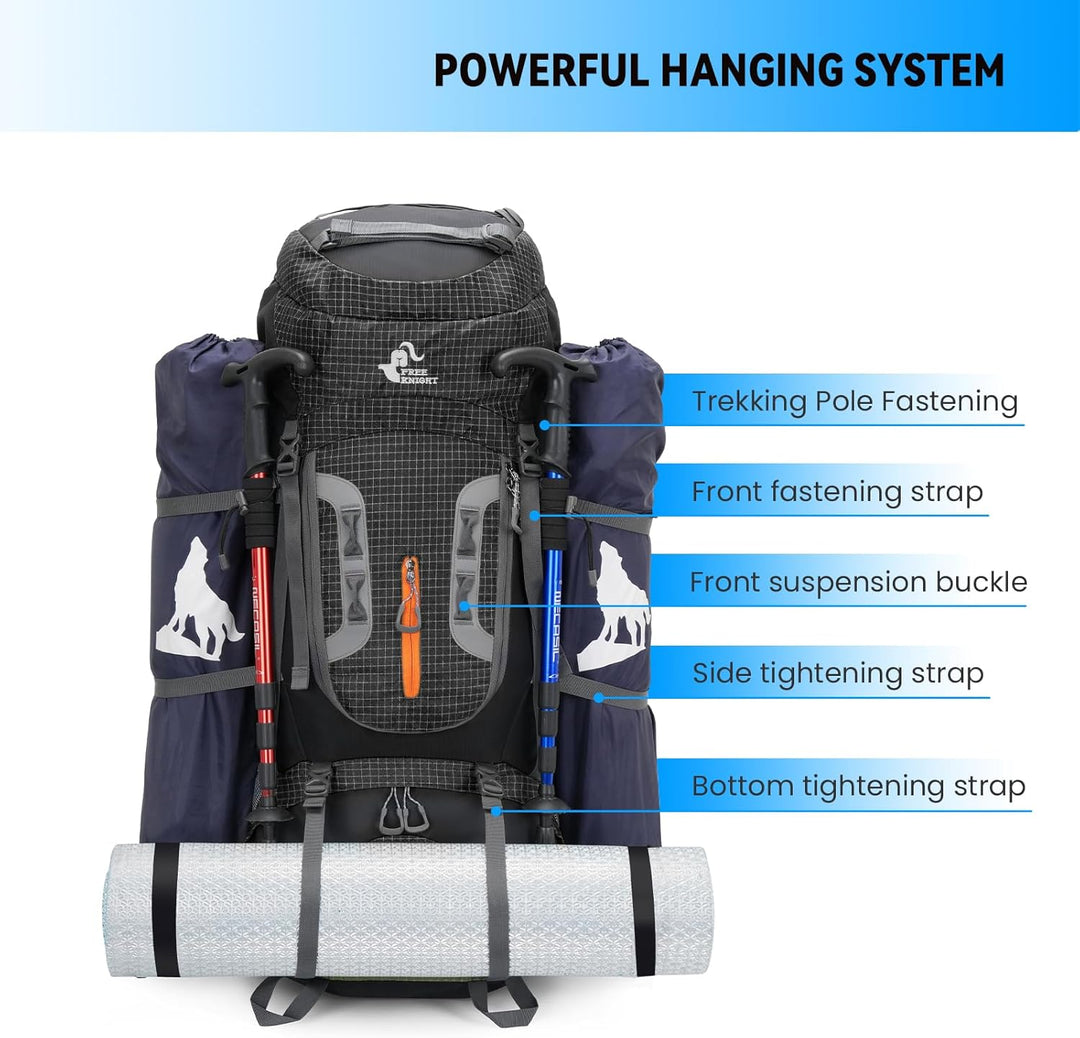 Bseash 80L Wasserdichter Wanderrucksack mit Regenschutz, leichter Outdoor-Sport, Reisen, Tagesrucksa