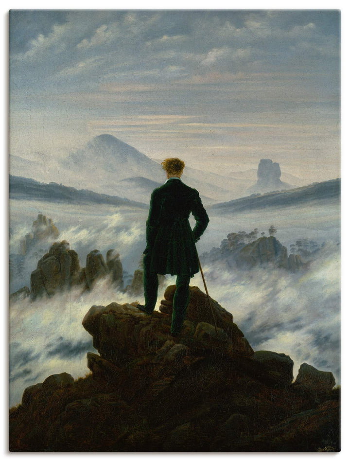 ARTland Leinwandbild Wandbild Bild auf Leinwand 45x60 cm Wanddeko Wandern Berge Wald Wolken Nebel De