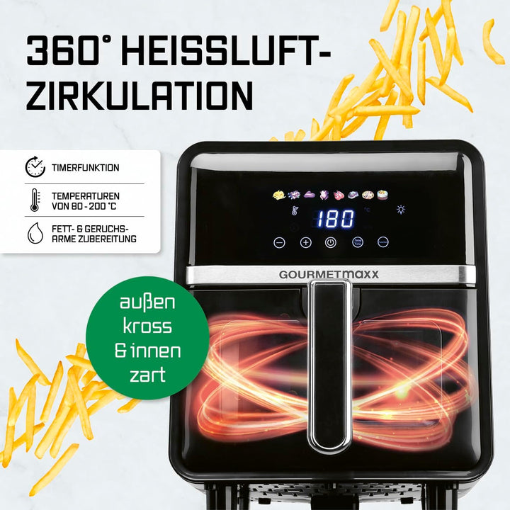 GOURMETmaxx Heissluftfritteuse - 5 L Airfryer | Fritteuse mit 6 Funktionen, 8 Programmen | Minibacko