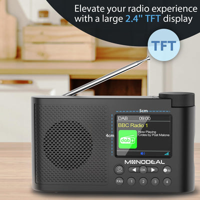 DAB Radio mit Bluetooth, Monodeal DAB Plus Radio mit 3" Zoll TFT Display, Zwei Wecker mit Schlummerf