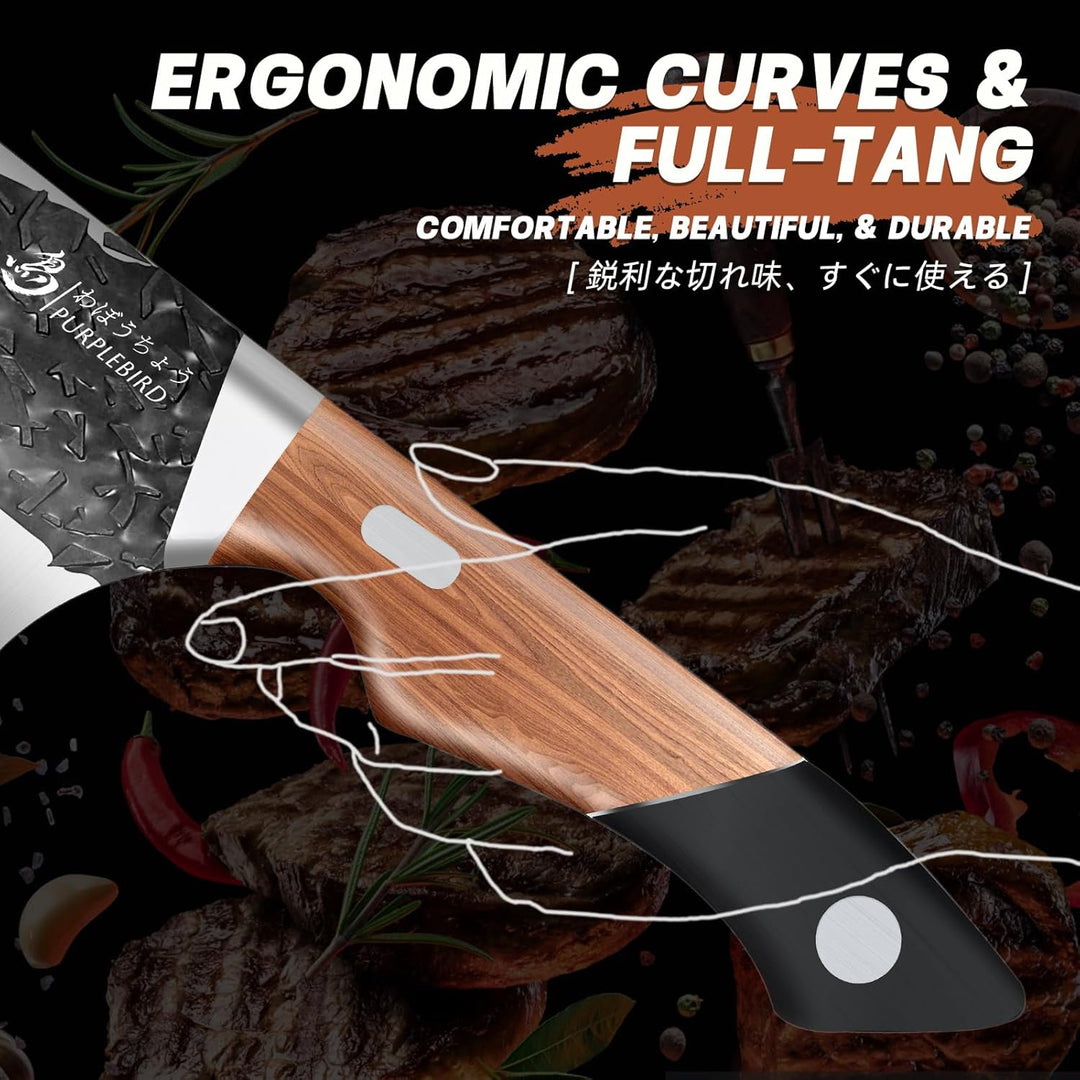 PURPLEBIRD Küchenmesser Schmieden, Kochmesser Profi Messer, Fleischermesser mit Ergonomischem Griff,