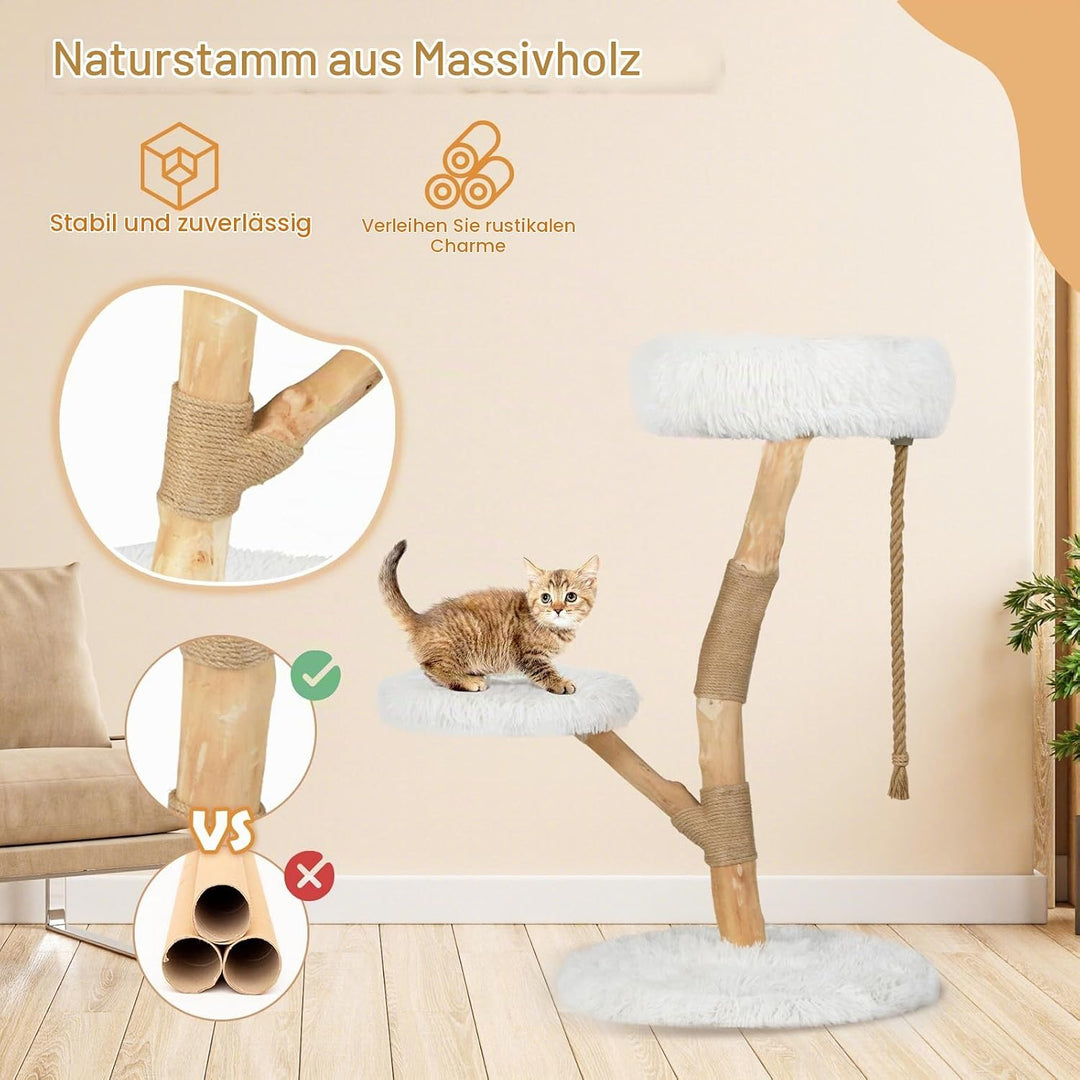 SOARS Kratzbaum Holz, 90 cm Katzenbaum mit 2 Plattformen, Kratzsäulen &amp; Jute Seil, Katzenkratzbaum k