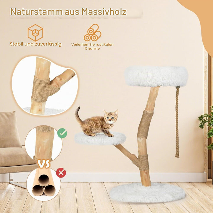 SOARS Kratzbaum Holz, 90 cm Katzenbaum mit 2 Plattformen, Kratzsäulen &amp; Jute Seil, Katzenkratzbaum k