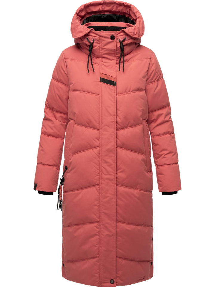 Navahoo Damen Wintermantel warmer Steppmantel lang mit Kapuze Kuschelmausi S-XXL M Rouge, M Rouge