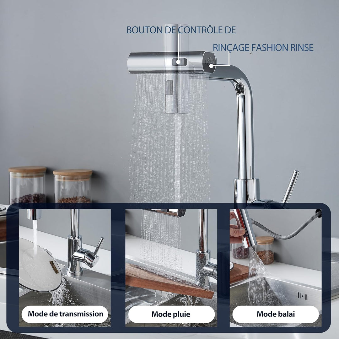 BELZ Wasserhahn Küche mit Herausziehbarer Brause, 3 Strahlarten, 360° Schwenkbarer Spültischarmatur,