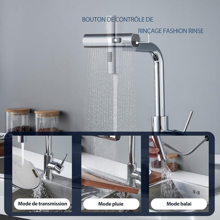 BELZ Wasserhahn Küche mit Herausziehbarer Brause, 3 Strahlarten, 360° Schwenkbarer Spültischarmatur,