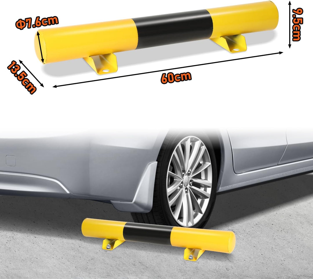 Fiqops Radstopper 2 x Metall Stahlrohr-Parkstopper Parkplatzbegrenzung, Schwarz-Gelb mit Reflexionss