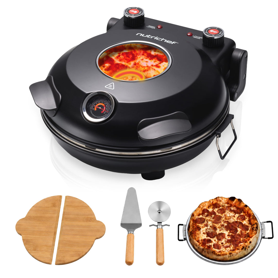 NutriChef Pizzaofen Elektrisch mit 30cm Stein, Pizza Maker bis 426°C, 1200W mit Sichtfenster, Ober-/