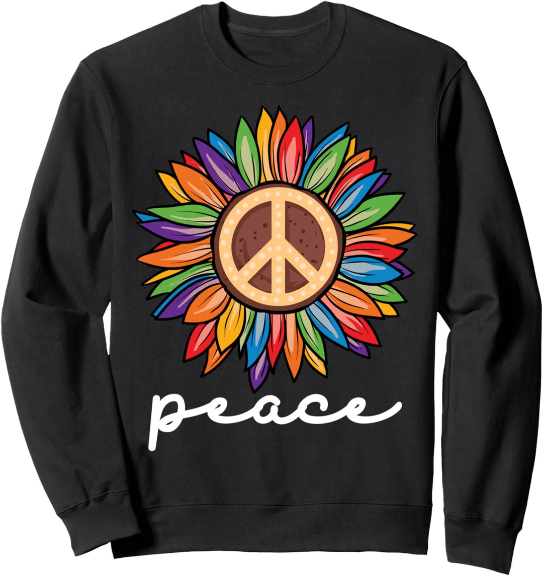 Sunflower Flower Peace Sign World Retro Hippie 70s Rainbow Sweatshirt