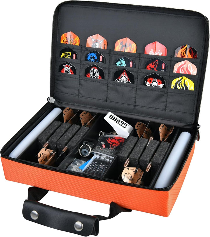 ONE80 Dart Master Box Koffer - Moderne Farben, Platz für 6 Darts und Viel Zubehör (Orange), Orange