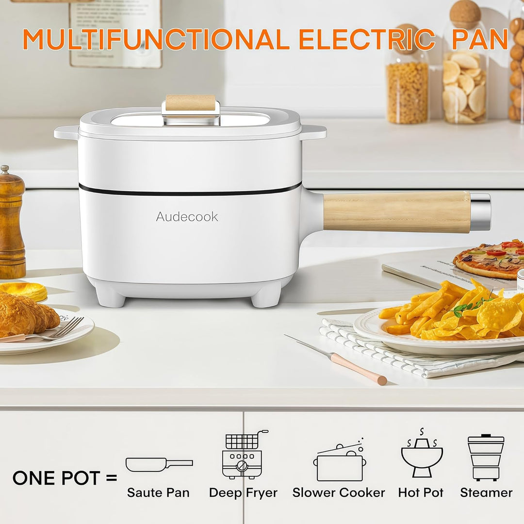 Audecook Elektrischer Hot Pot mit Dampfgarer, 2L/20cm Antihaft Elektropfanne mit Keramikglasur, Trag