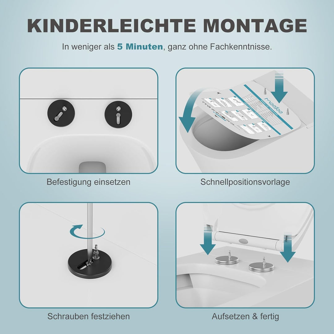 MEEJEE Toilettendeckel mit Absenkautomatik, Weiss WC Sitz Oval, Klobrille Soft Close, Klodeckel Abse