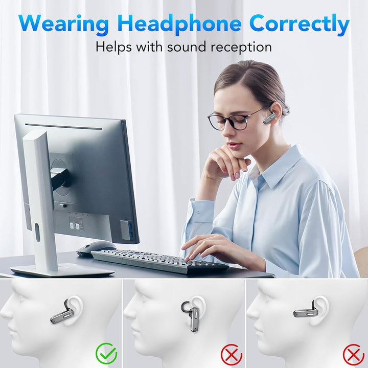 Bluetooth Headset,Wireless Freisprech Telefon mit Dual Mic 5.3 Freisprech-Bluetooth-Ohrhörer mit 25