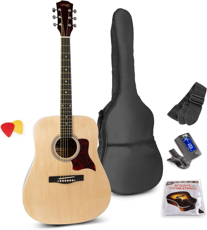 MAX SoloJam Westerngitarre, Akustik Gitarre Set, Acoustic Guitar, Akustikgitarre 4/4 mit Tasche, Ple