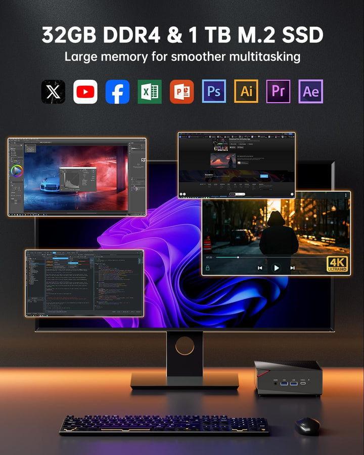 NiPoGi AM06 PRO Mini PC 32GB DDR5 RAM, АMD Ryzen 7 6800H(8C/16T, bis zu 4,7 GHz), 512GB M.2 NVMe SSD