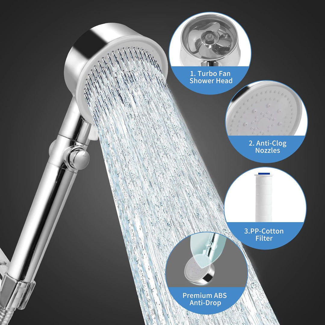 Duschkopf Handbrause mit Filter 360° Rotierende Wassersparender Hochdruck, 5 Strahlarten und Stop Ta