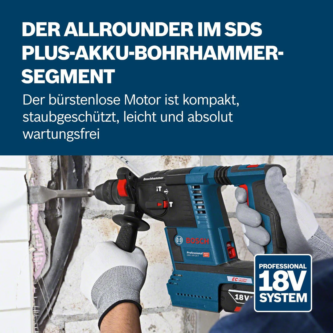 Bosch Professional 18V System Akku Bohrhammer GBH 18V-26 (SDS Plus, Schlagenergie: 2,6 Joule, Bohr-Ø