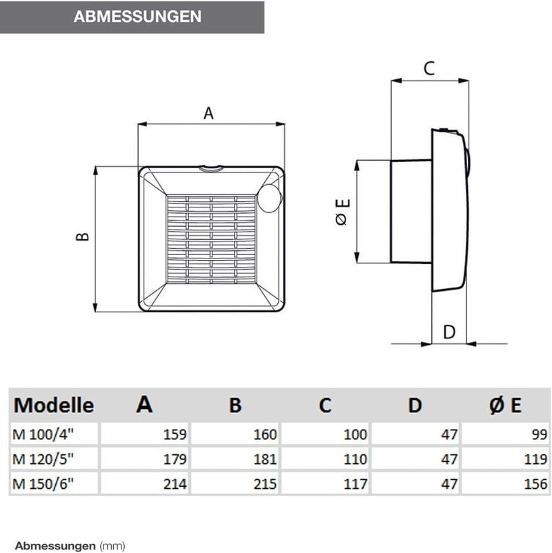 Vortice 11222 Kleinraumventilator, Automatische Innenklappe, 90 Grad Umlenkung, 10 cm Rohranschluss,