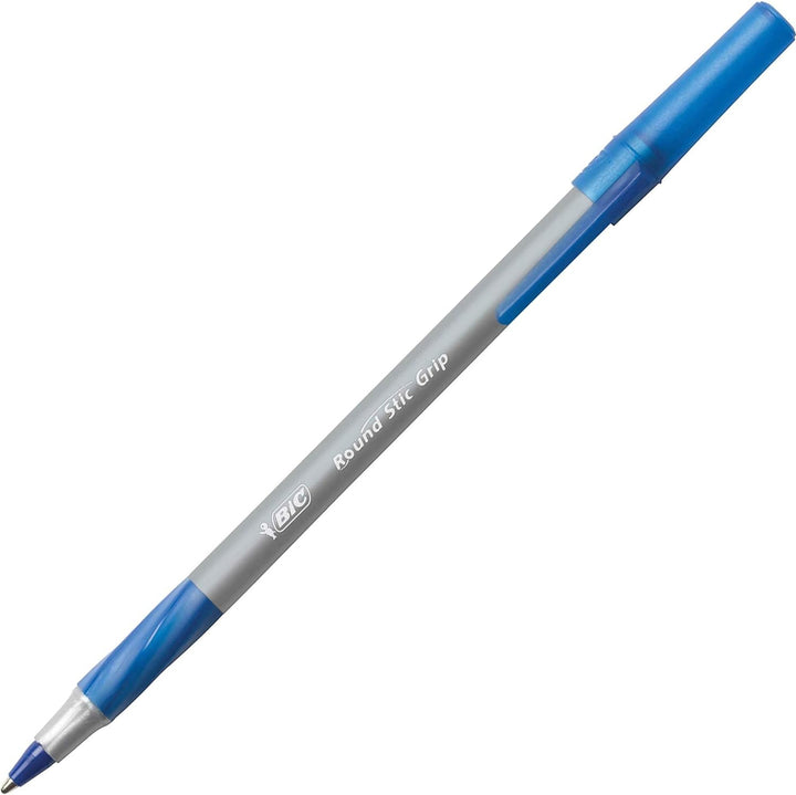 Ultra Round Stic Grip Ballpoint Stick Pen, Blue Ink, Medium, Dozen