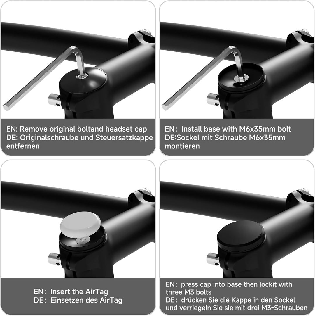 Versteckte Fahrradvorbaukappenhalterung für AirTag, passend für Headset-Kappengrösse 3,8 cm & 3,8 cm
