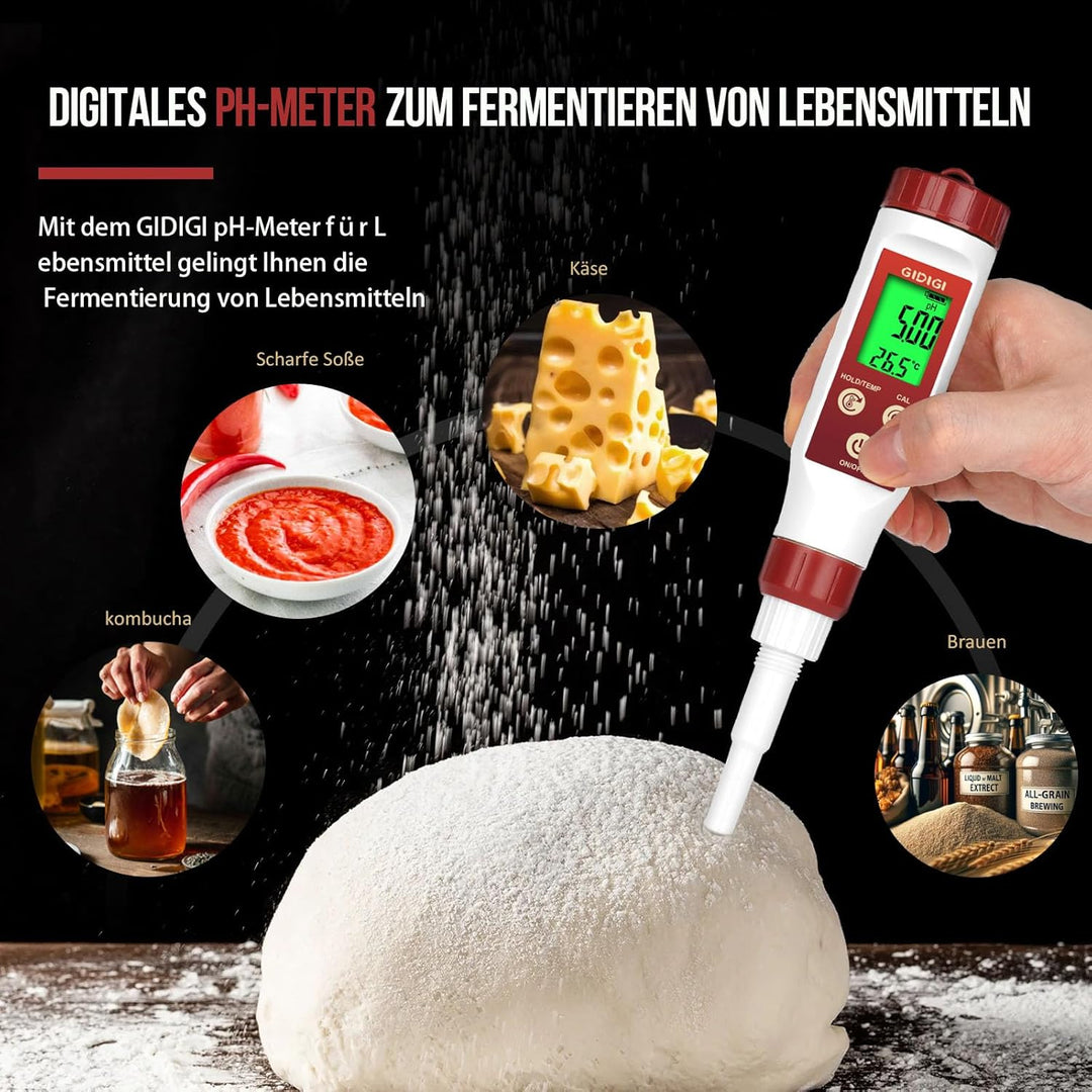 pH Messgerät für Lebensmittel,GIDIGI Digitaler pH-Tester für Lebensmittel, Präzise pH Testkits für K