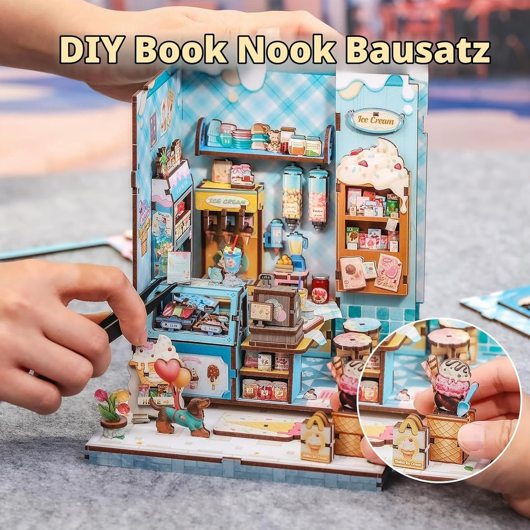 Fsolis Book Nook Kit - Kreatives 3D-Puzzle mit LED-Beleuchtung für einzigartige Miniatur-Welten Jung