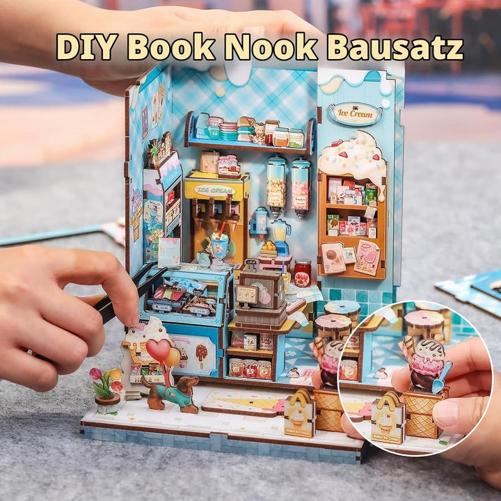 Fsolis Book Nook Kit - Kreatives 3D-Puzzle mit LED-Beleuchtung für einzigartige Miniatur-Welten Jung