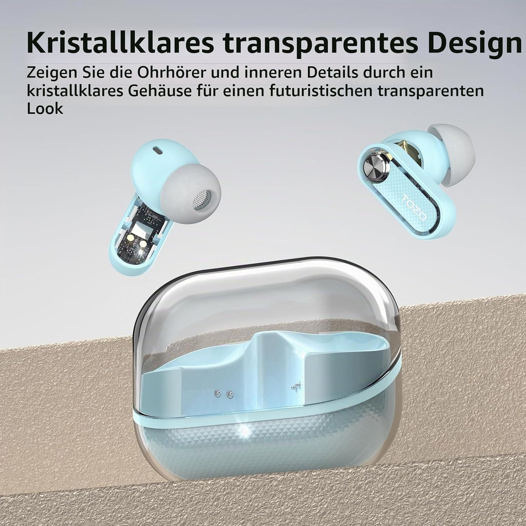 TOZO Crystal Pods Kabellose Bluetooth 5.4 In-Ear Kopfhörer, Hybrid Active Noise Cancelling, Dual-Mik