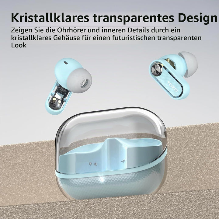 TOZO Crystal Pods Kabellose Bluetooth 5.4 In-Ear Kopfhörer, Hybrid Active Noise Cancelling, Dual-Mik