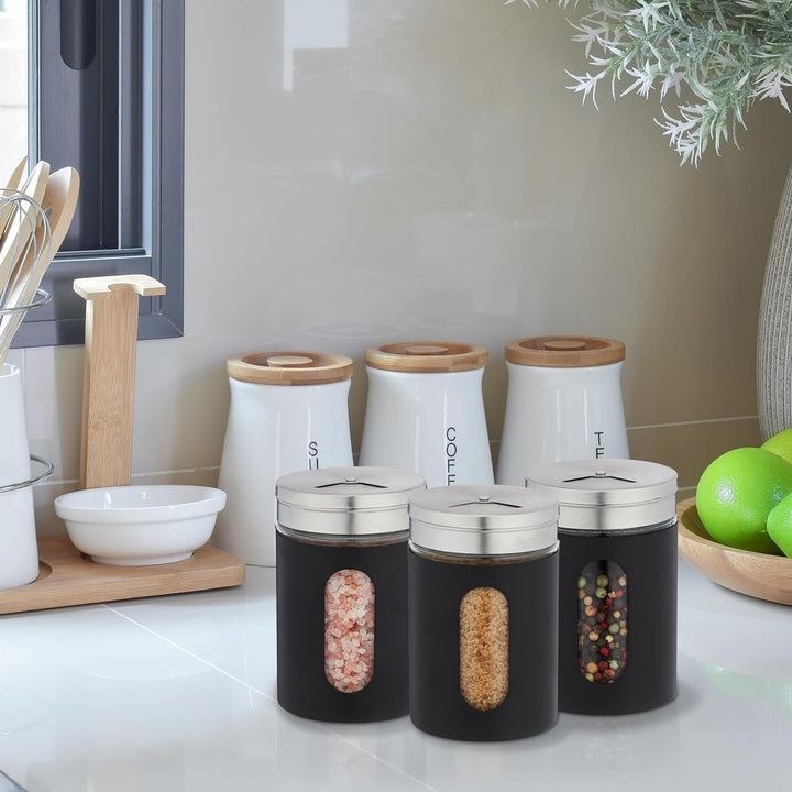 Relaxdays Gewürzstreuer, 6er Set, 3 Streugrössen, Gewürze & Kräuter, XL Gewürzgläser, 290 ml, Glas &