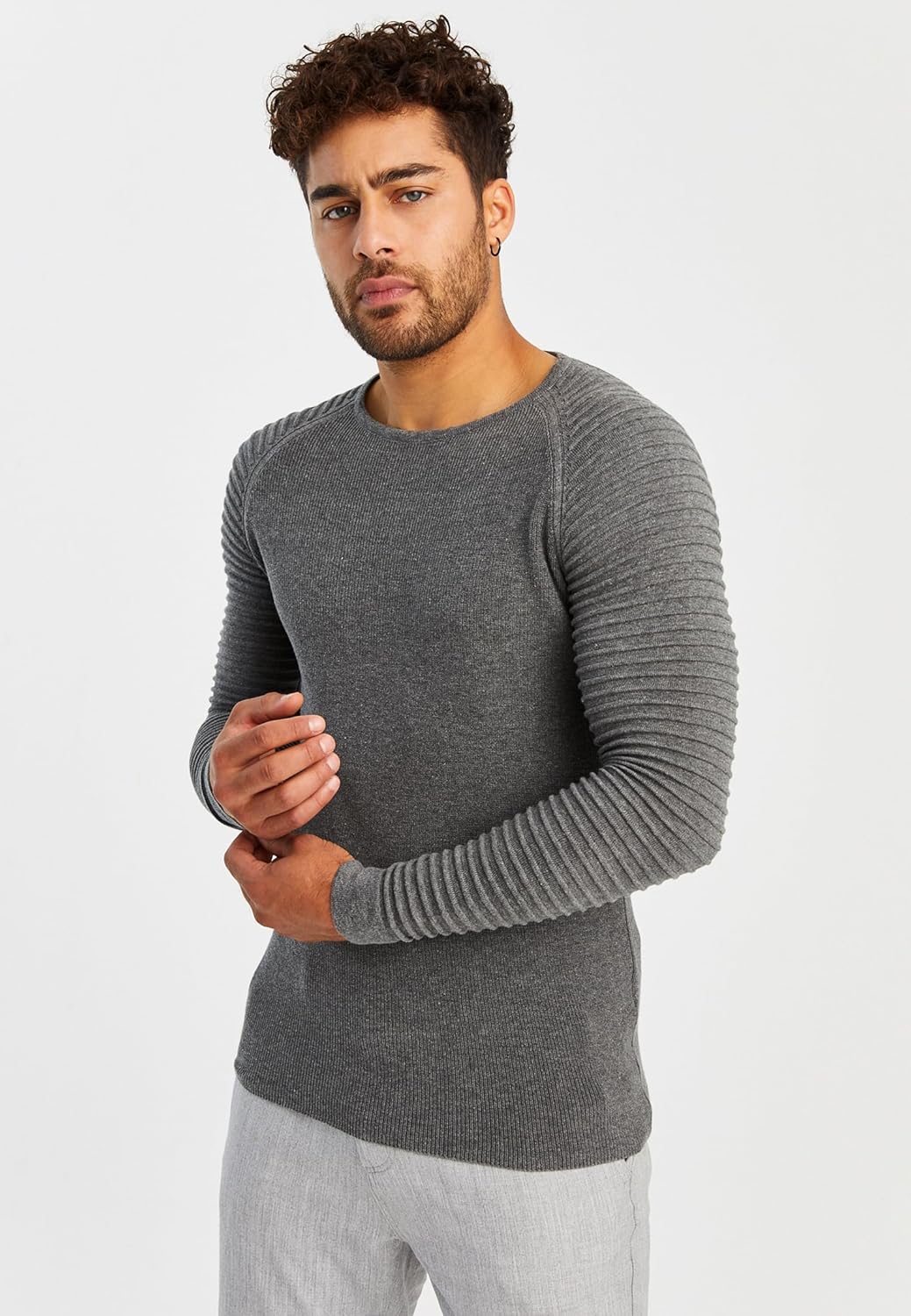 LEIF NELSON Herren Strickpullover Basic Rundhals Crew Neck Sweatshirt Langarm Sweater Feinstrick LN2