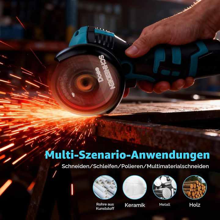 Mini Winkelschleifer, 28500RPM Bürstenloser Trennschleifer mit 2 x 2000mAh Akku &amp; 2 Trennscheiben, 2