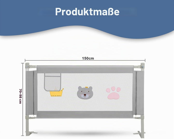 Tubiaz 150cm Bettgitter Rausfallschutz, Kinderbettgitter Höhenverstellbar 70-98cm, Bettschutzgitter