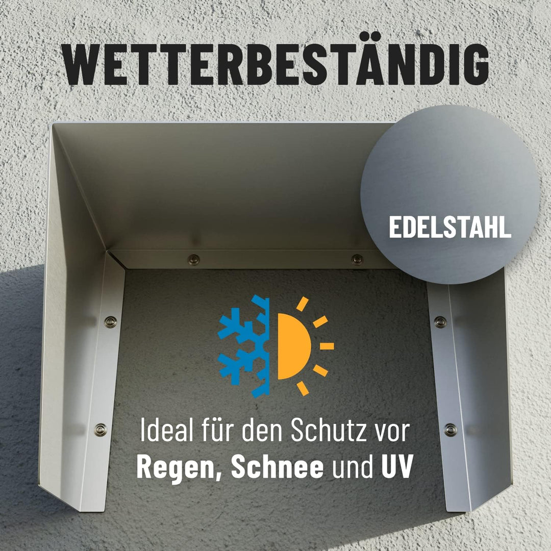 ABSINA Edelstahl Dach für Wallbox inkl. Montagezubehör - 45,4 x 25,6 x 30,2 cm Abdeckung für Wallbox
