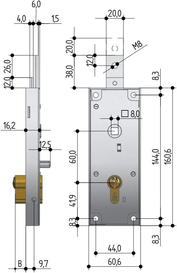 Schwingschloss/Garagenzylinder Europrofil Achsabstand 60 mm